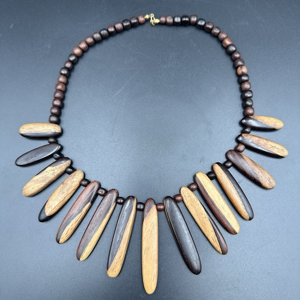 VTG Boho/ Tribal Wooden Necklace Brown/Golden